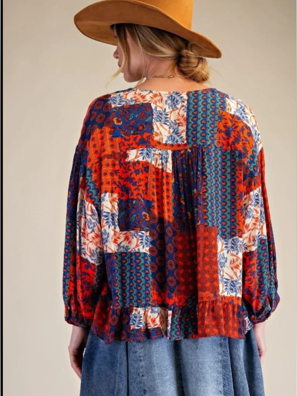 461 PATCHWORK PRINTED RAYON GAUZE PANTS TOP MATCHING SET